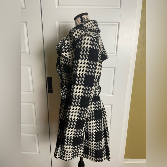 Express Black and White Houndstooth Belted Winter Pea Coat Y2K - Picture 5 of 8
